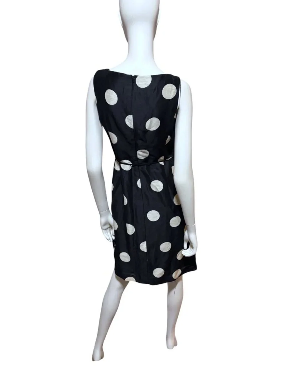 Y2K Talbots Polka Dot Dress 4 Petite Linen Silk Sleeveless Rockabilly Retro - Picture 4 of 8